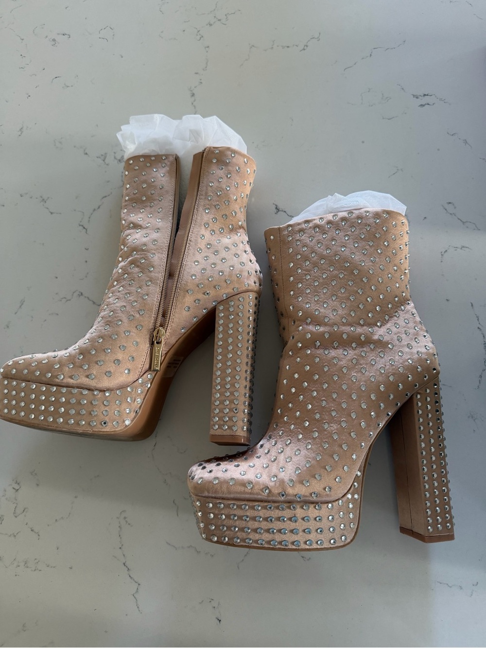 Cape Robbin Blush Studded Platform Block-Heel Ankle Boots